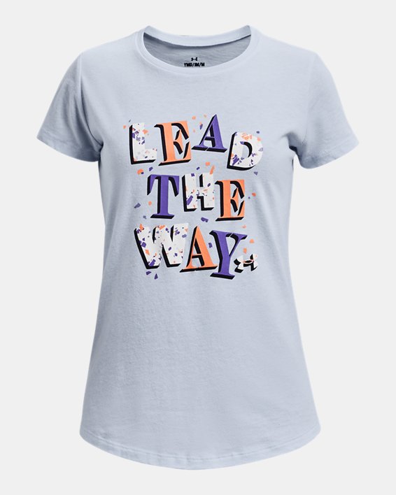Girls' UA Lead The Way Confetti Short Sleeve in Blue image number 0